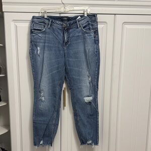 Silver Jeans Distressed Blue Cropped Jeans